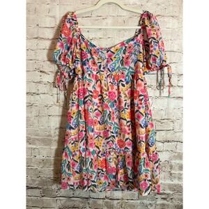 Sincerely Ours Babydoll Dress Medium Pink Floral Feminine Romantic Puff Sleeve